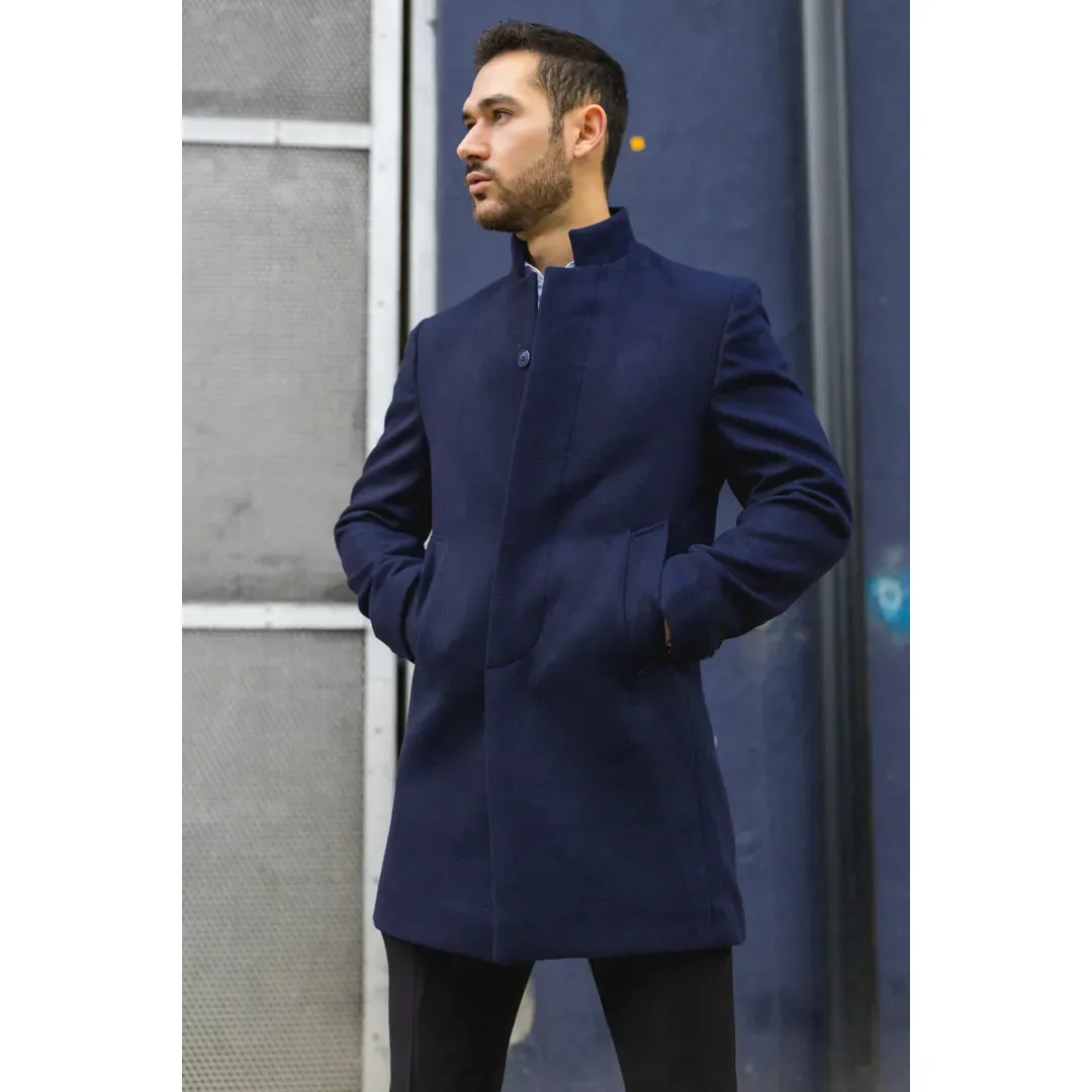 Men's Stand Collar Wool Blend Overcoat