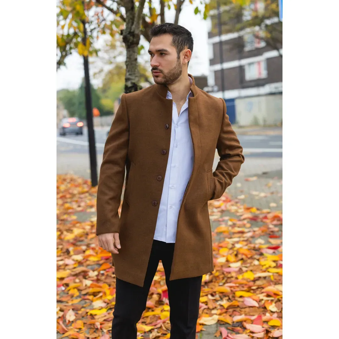 Men's Stand Collar Wool Blend Overcoat