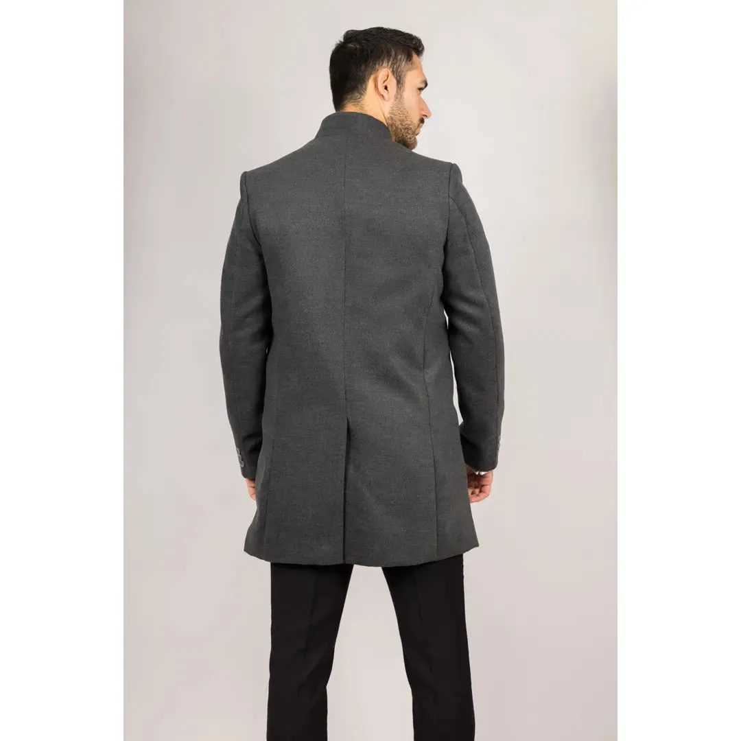 Men's Stand Collar Wool Blend Overcoat