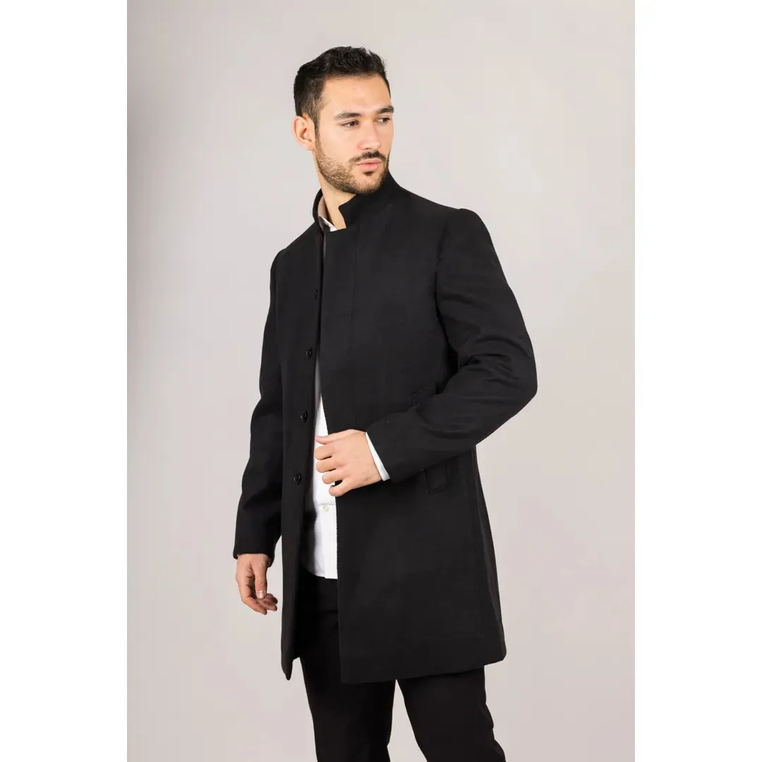 Men's Stand Collar Wool Blend Overcoat