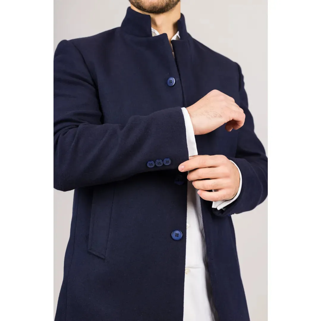 Men's Stand Collar Wool Blend Overcoat