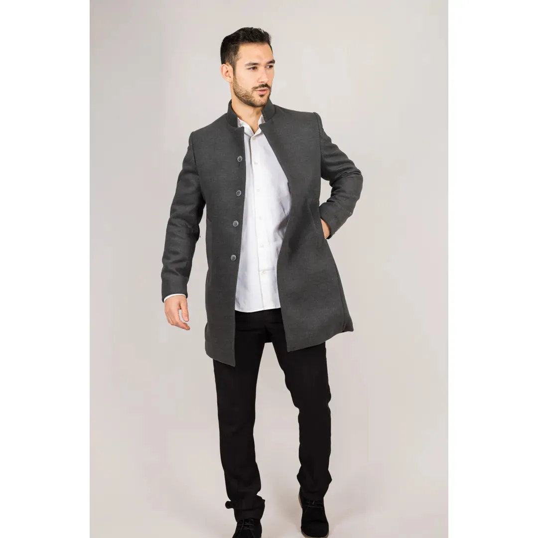 Men's Stand Collar Wool Blend Overcoat