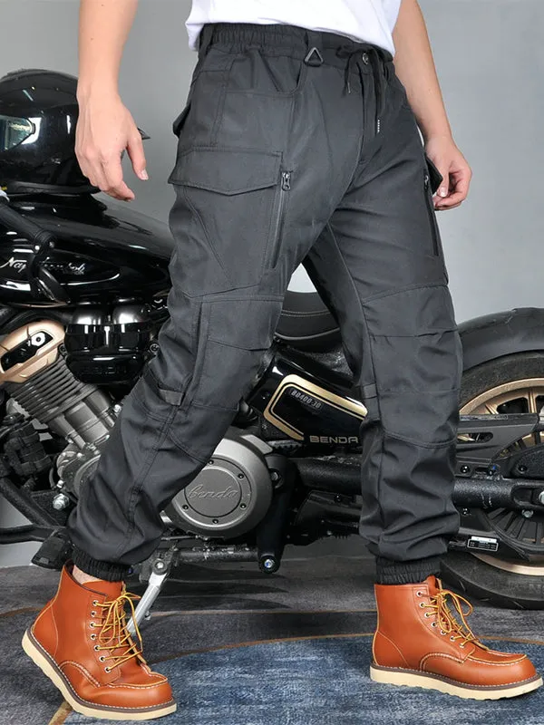 Men’s Waterproof Fleece-Lined Windproof Motorcycle Jogger Pants with Reflective Design and Silicone Knee & Hip Protectors