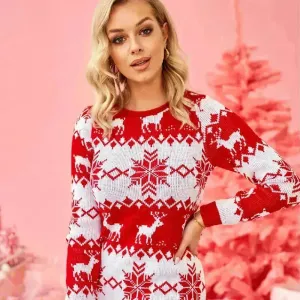 Mini Jumper dress Winter Christmas Sweater Dress Deer Jacquard dress