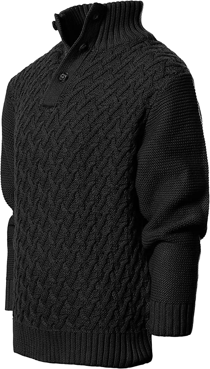 Mock Neck Pullover Knitted Sweater -Black