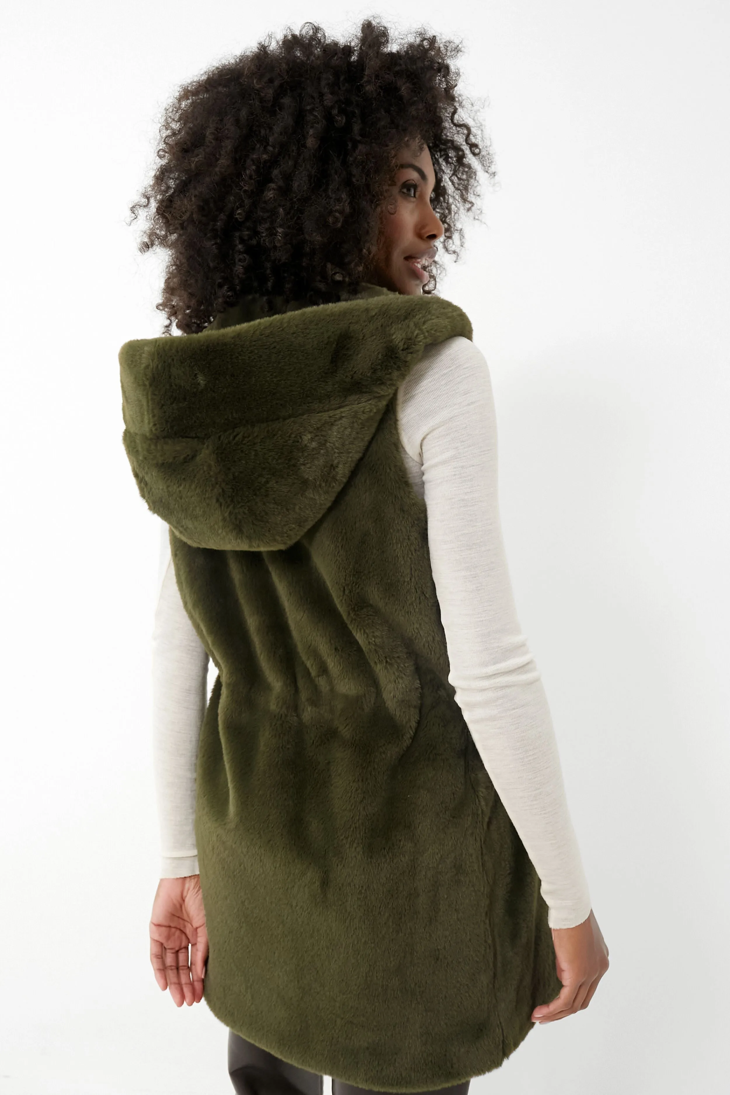 Moss Green Faux Fur Bayker Vest