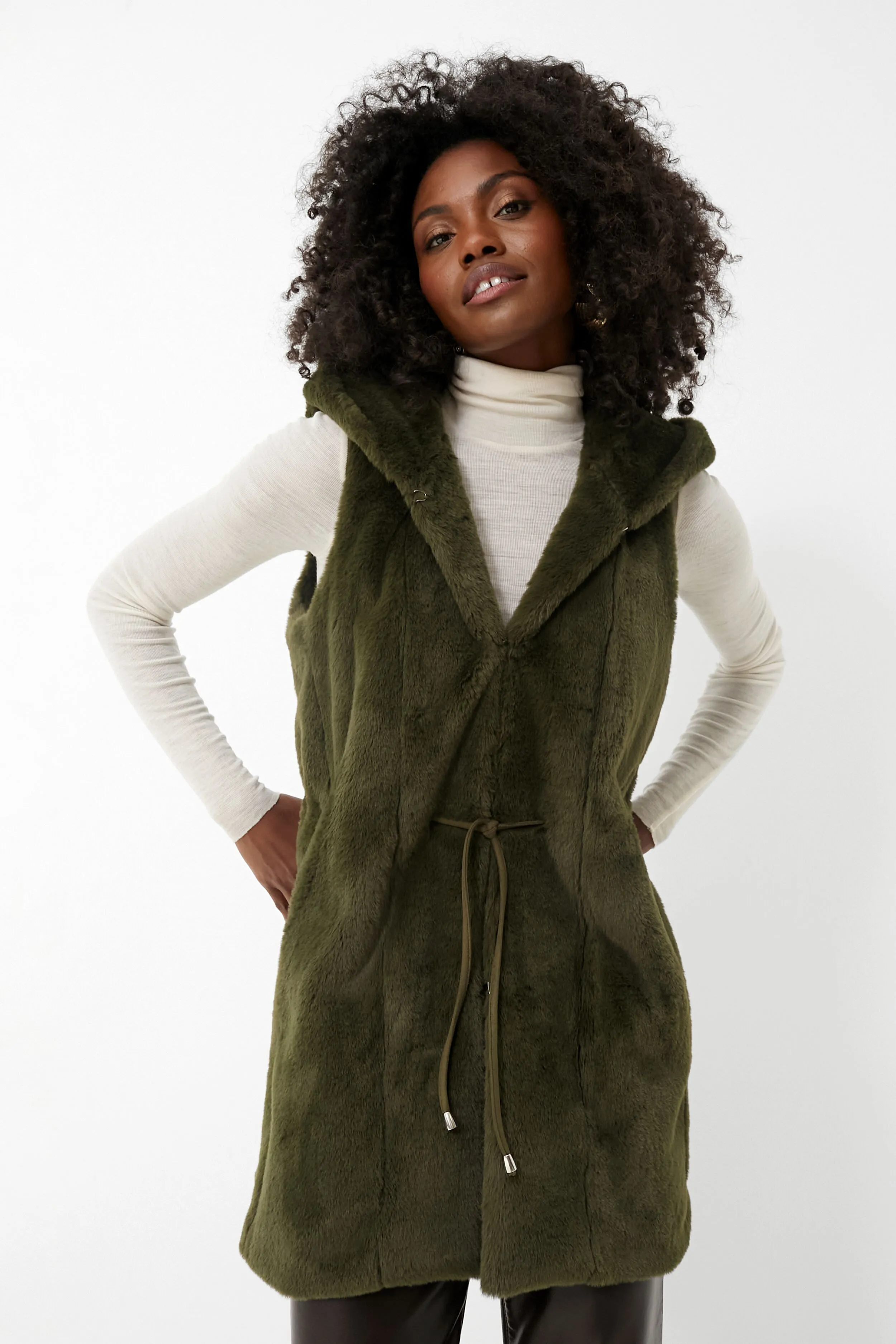 Moss Green Faux Fur Bayker Vest