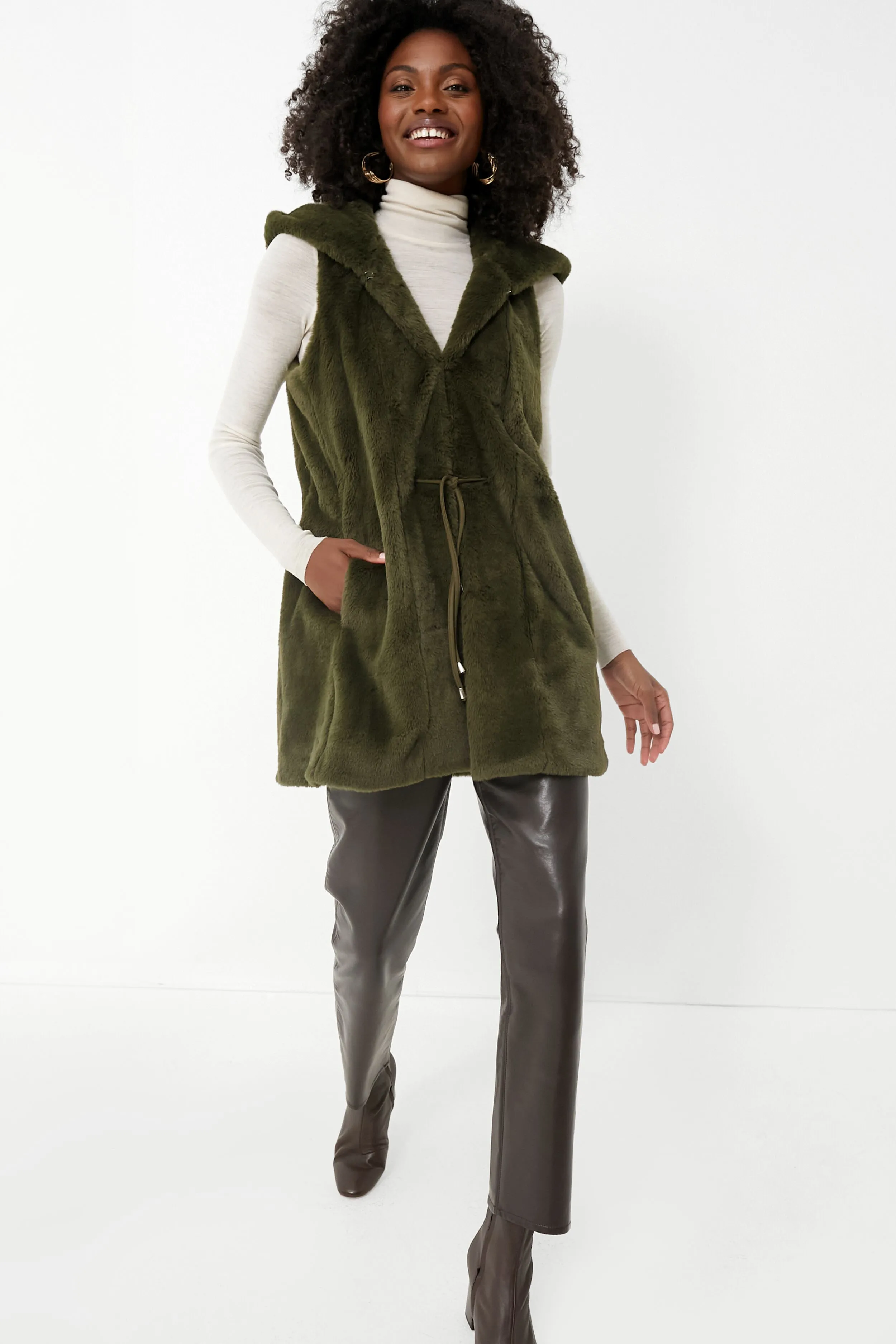 Moss Green Faux Fur Bayker Vest