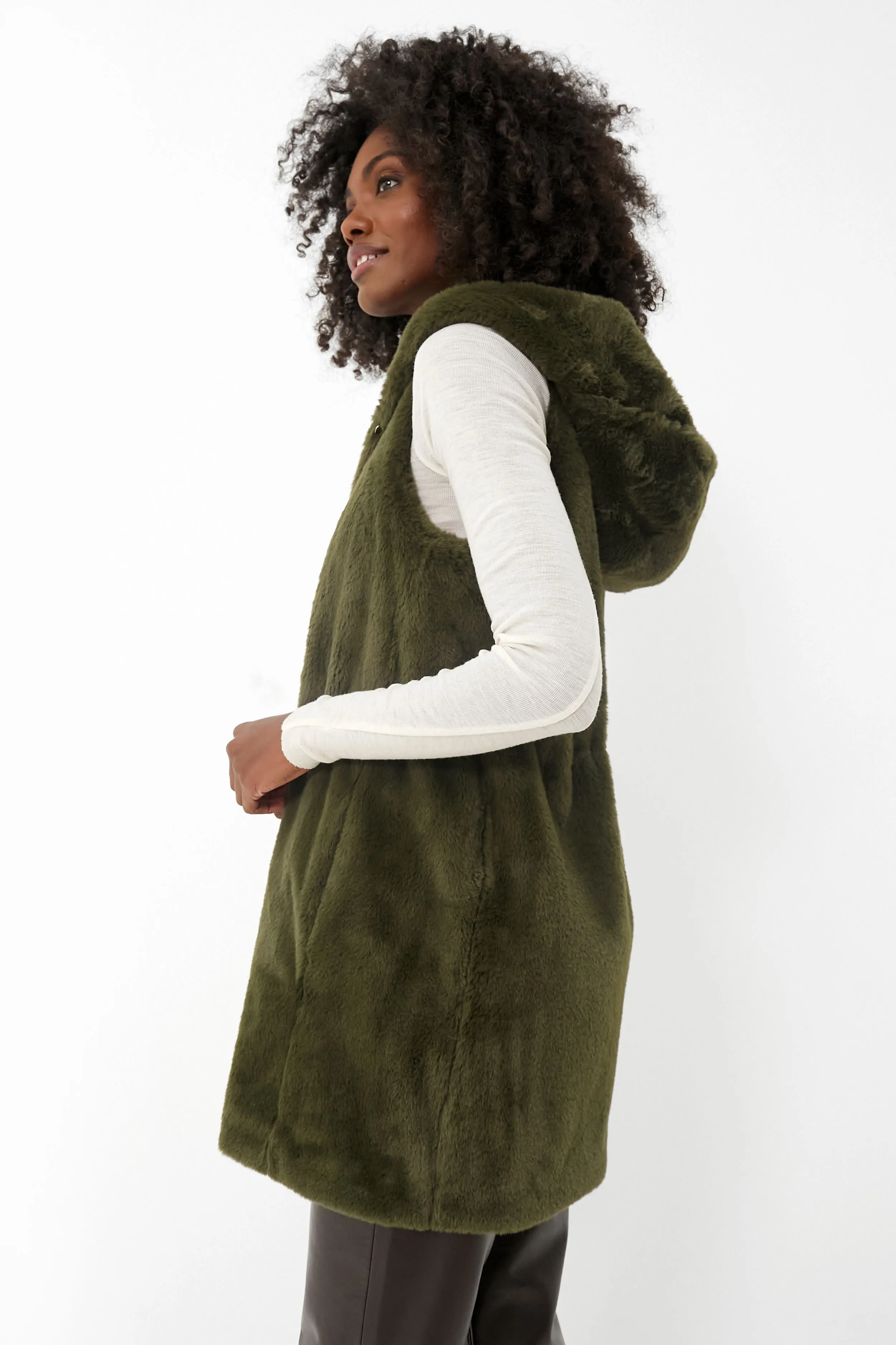 Moss Green Faux Fur Bayker Vest