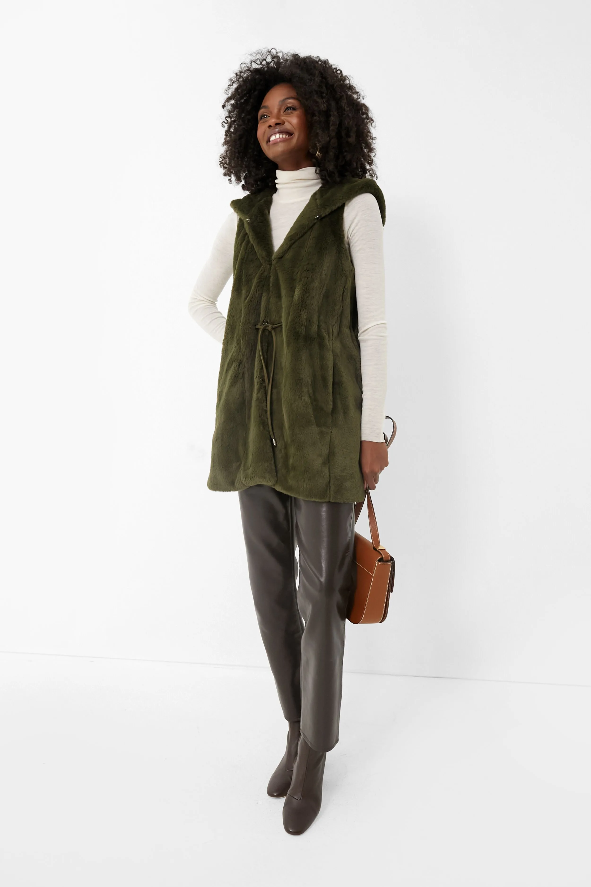 Moss Green Faux Fur Bayker Vest