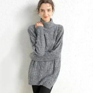 Oversize Knitted Mini turtleneck sweater dress Tunic sweater