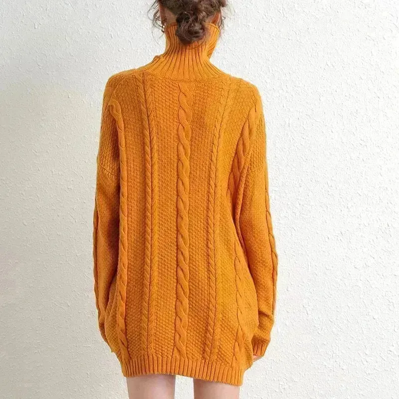 Oversize Knitted Mini turtleneck sweater dress Tunic sweater