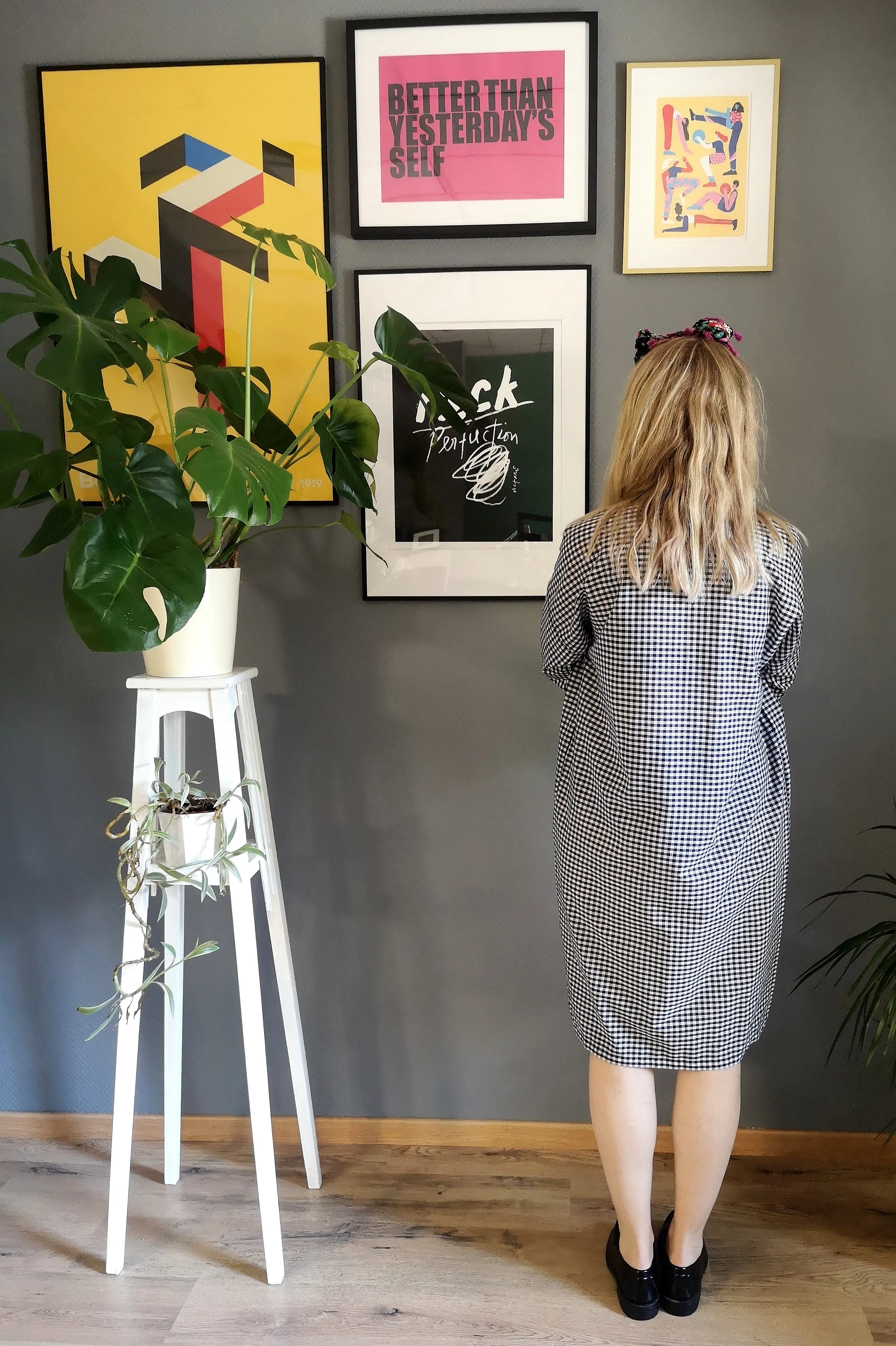 Oversized Statement Shirt Dress in Black and White Check Print Light Cotton Fabric