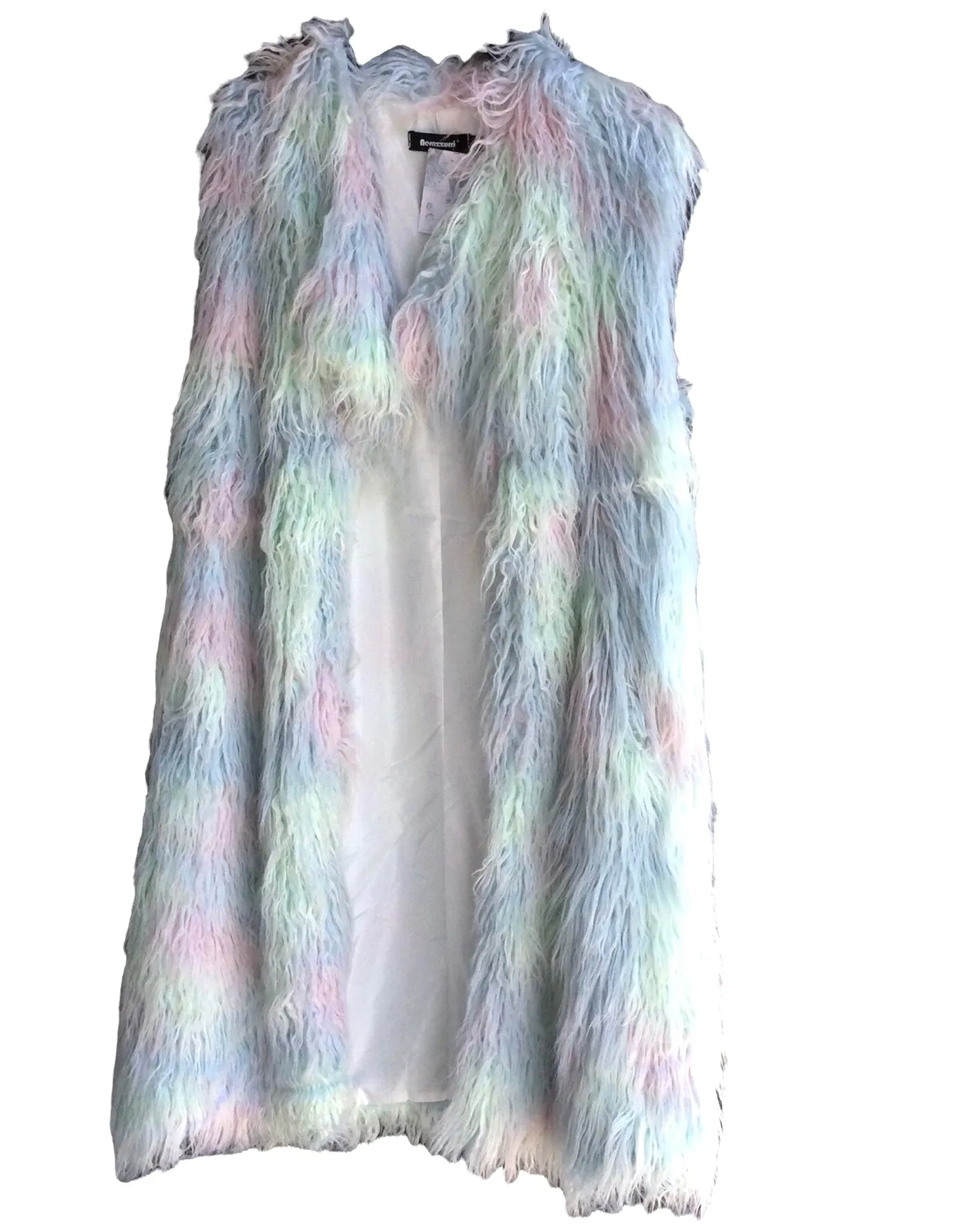 Pastel Rainbow Faux Fur Full Length Vest