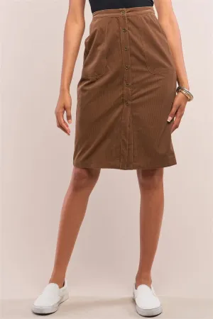 Peanut Brown High Waisted Corduroy Button Down Pencil Mini Skirt /1-2-2-1