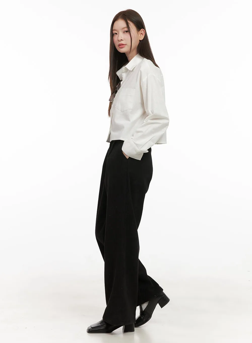 Pintuck Corduroy Wide-Leg Trousers OD412