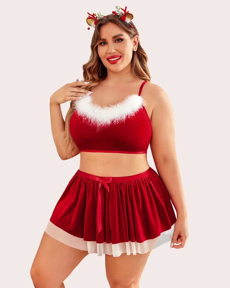 Plus Size Babydoll Velvet Santa Costume Set