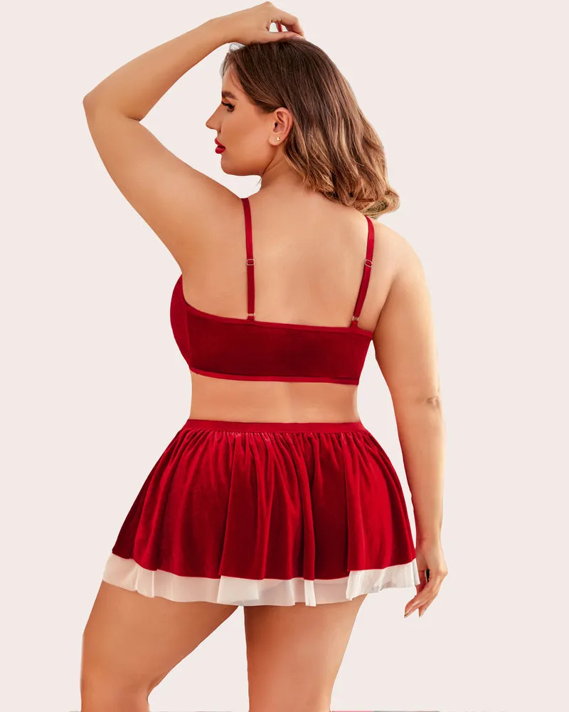 Plus Size Babydoll Velvet Santa Costume Set