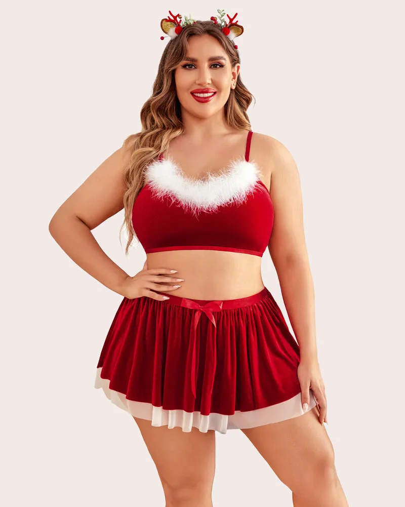 Plus Size Babydoll Velvet Santa Costume Set