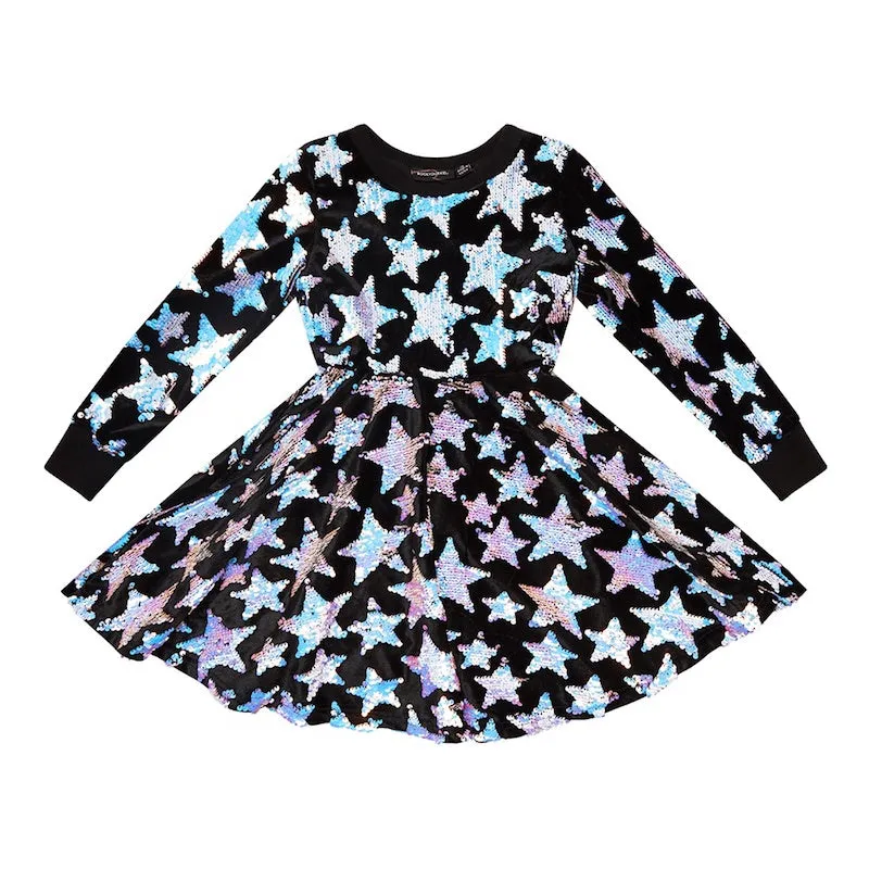 Rock Your Kid Blue Cabaret Sequin Waisted Dress