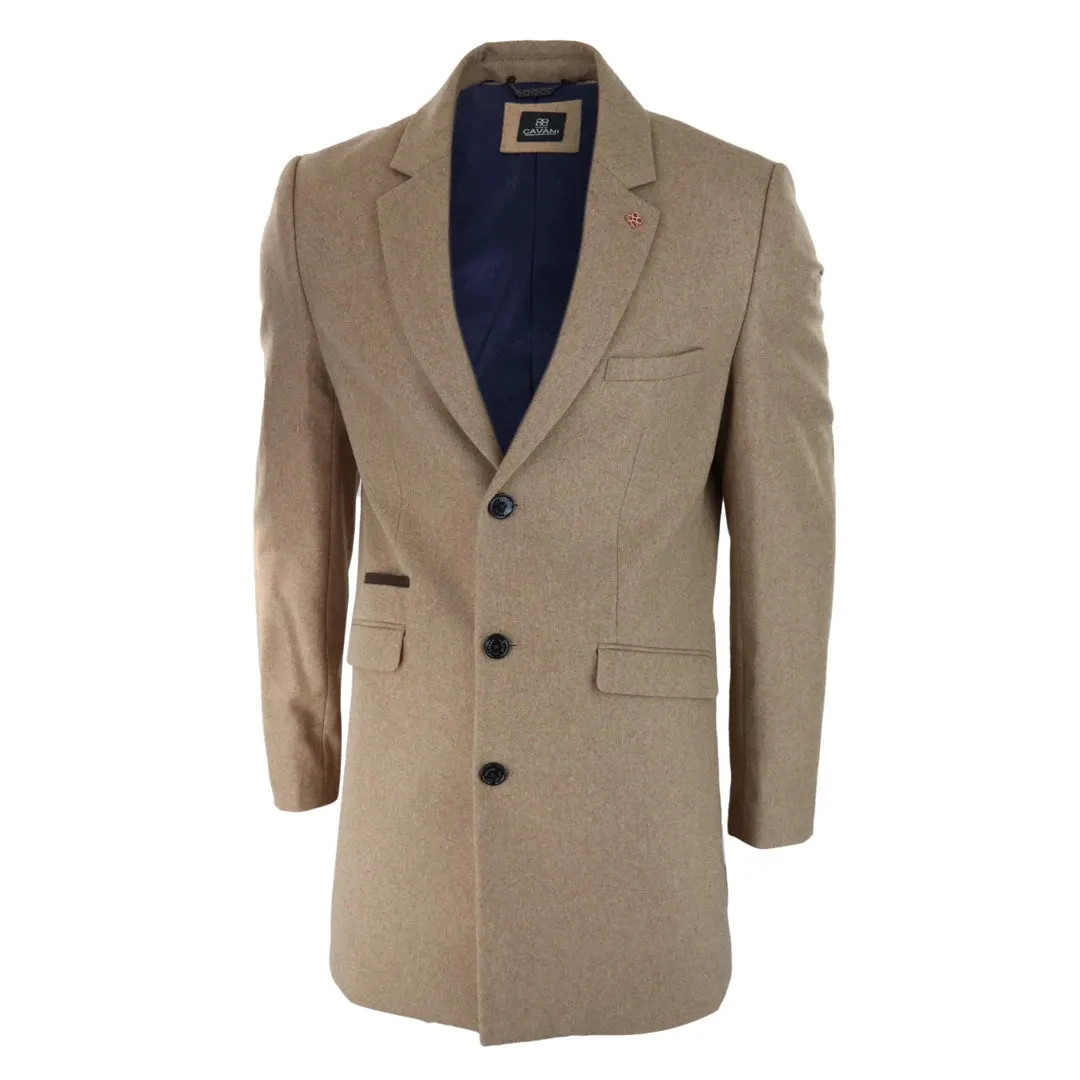 Roman - Men's 3/4 Wool Overcoat Jacket Herringbone Tweed 3 Button Coat