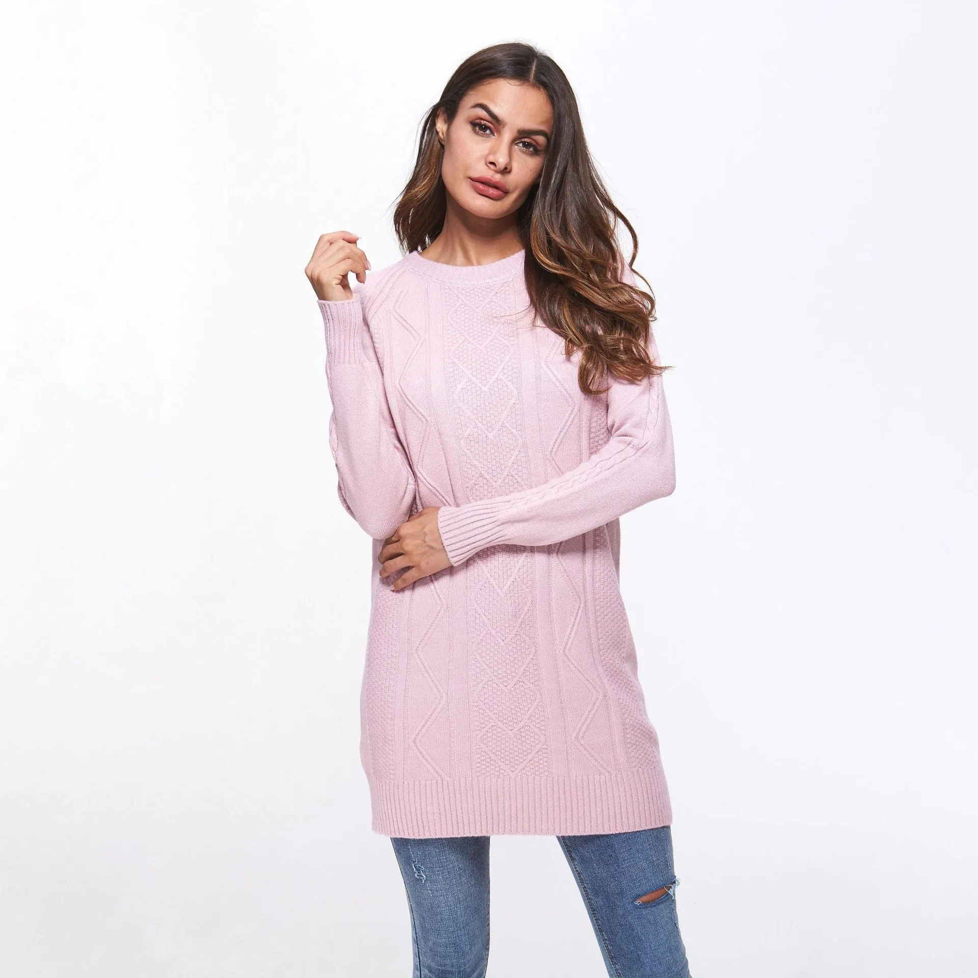 Round Neck Long Sleeve Long Sweaters