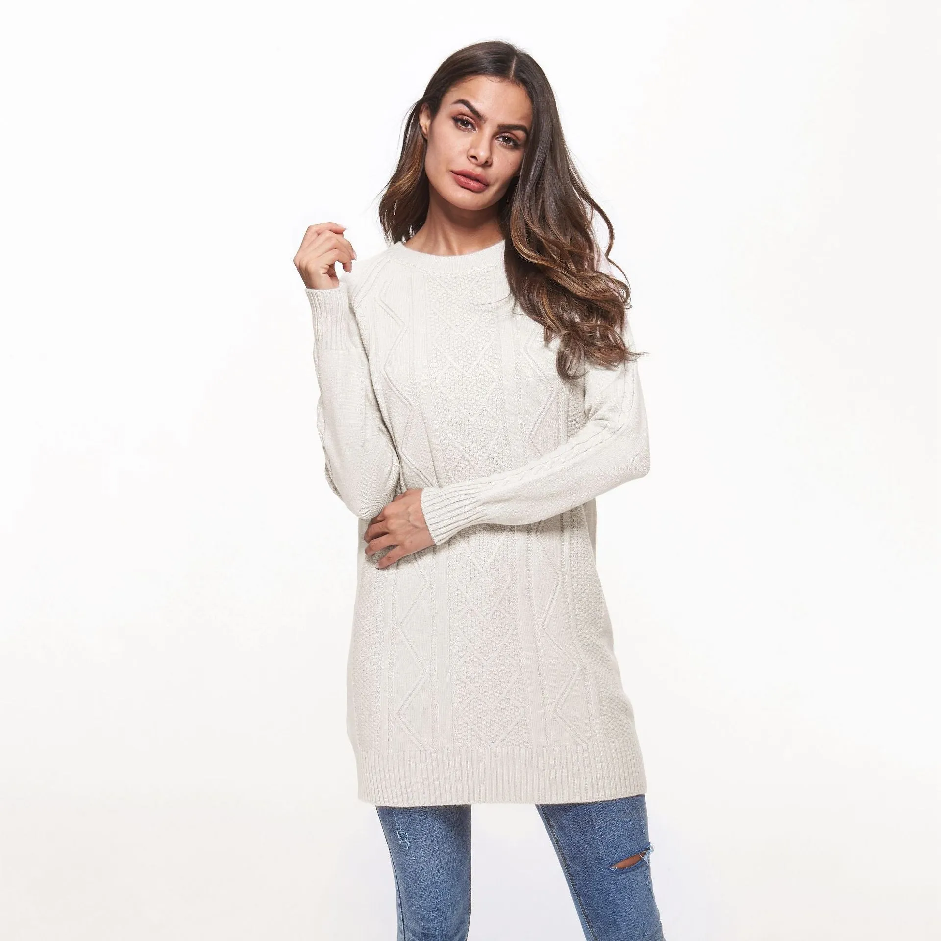 Round Neck Long Sleeve Long Sweaters