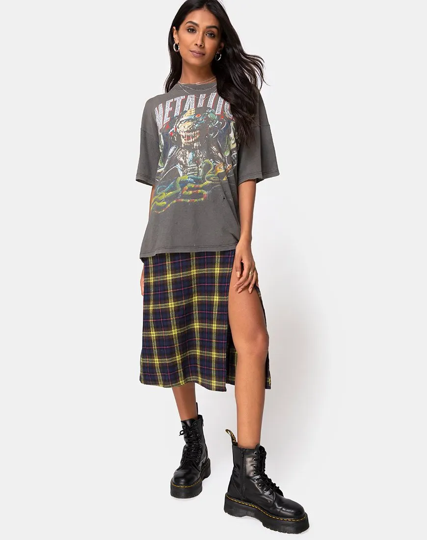 Saika Skirt in Plaid Brown Yellow Check