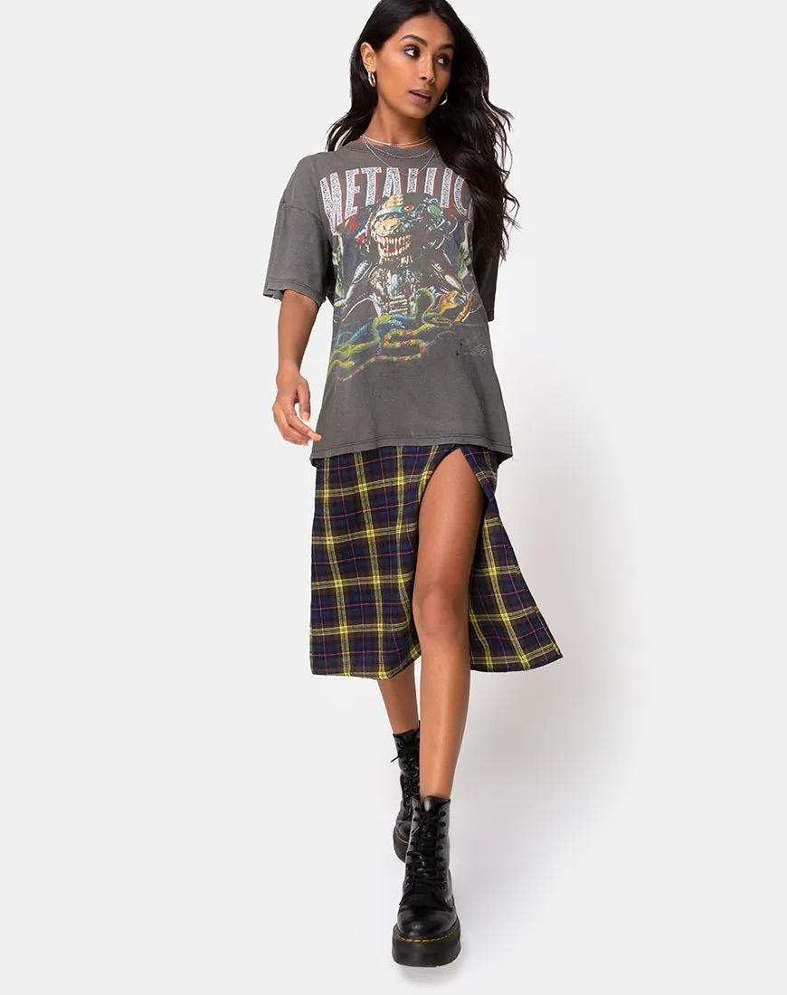 Saika Skirt in Plaid Brown Yellow Check