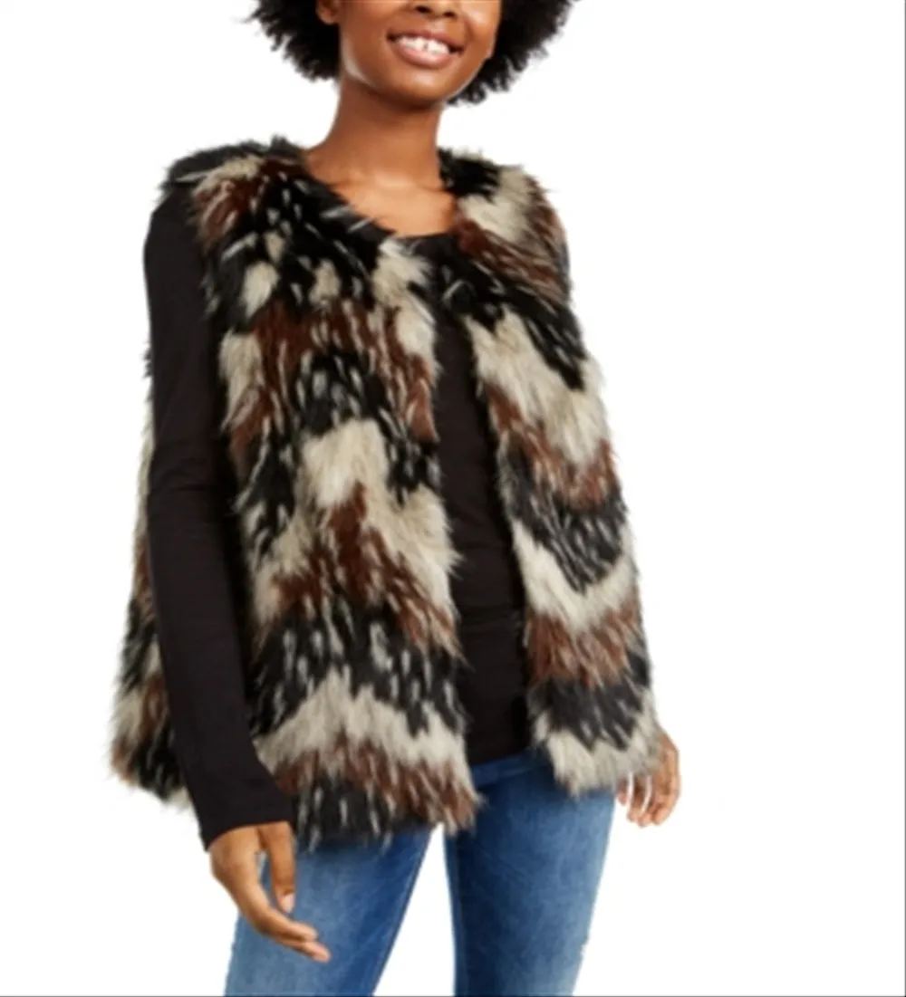 Say What Junior's Faux Fur Vest Brown Size X-Small