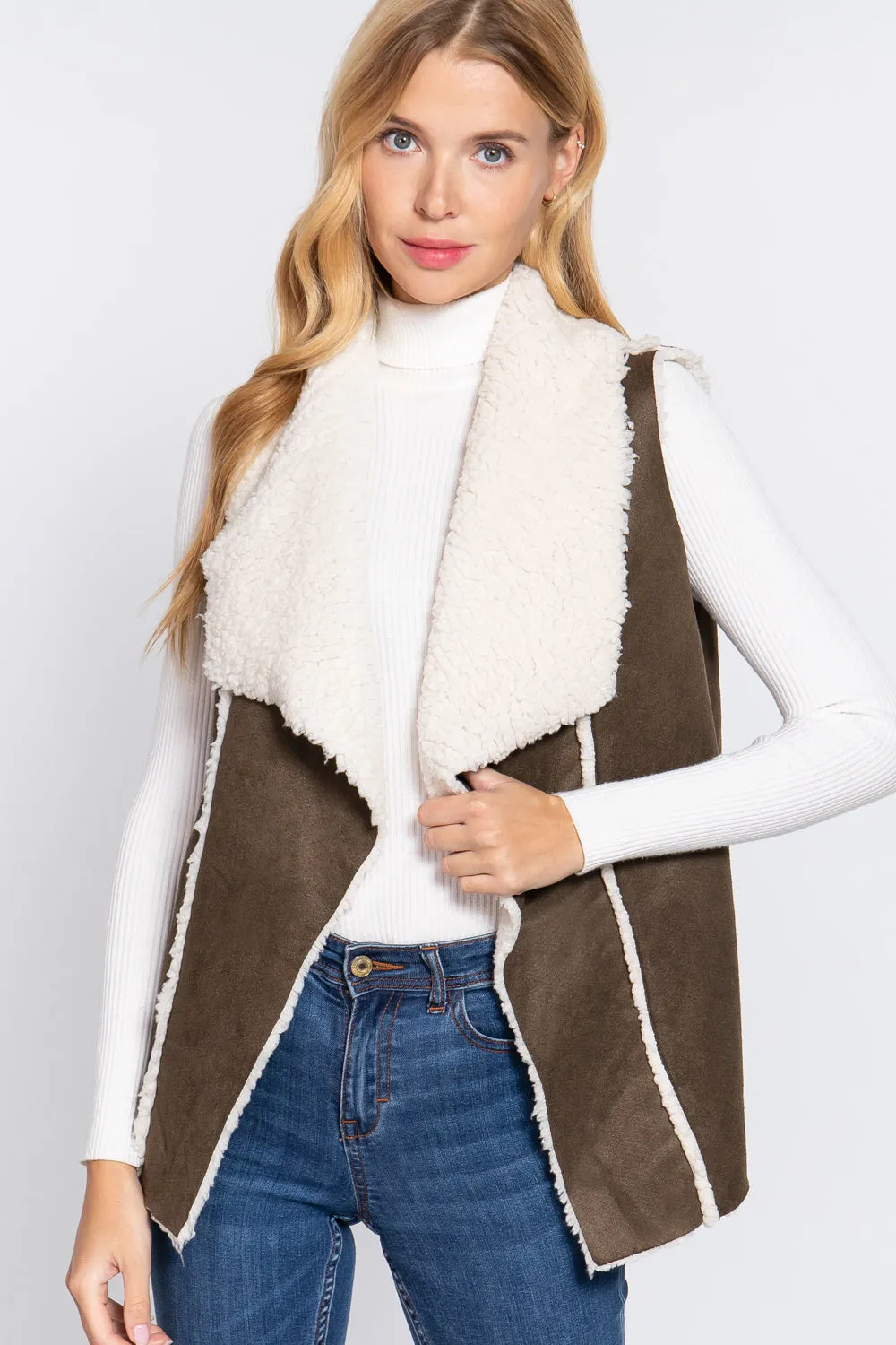 Shawl Faux Suede Fur Bonded Vest (More Colors)