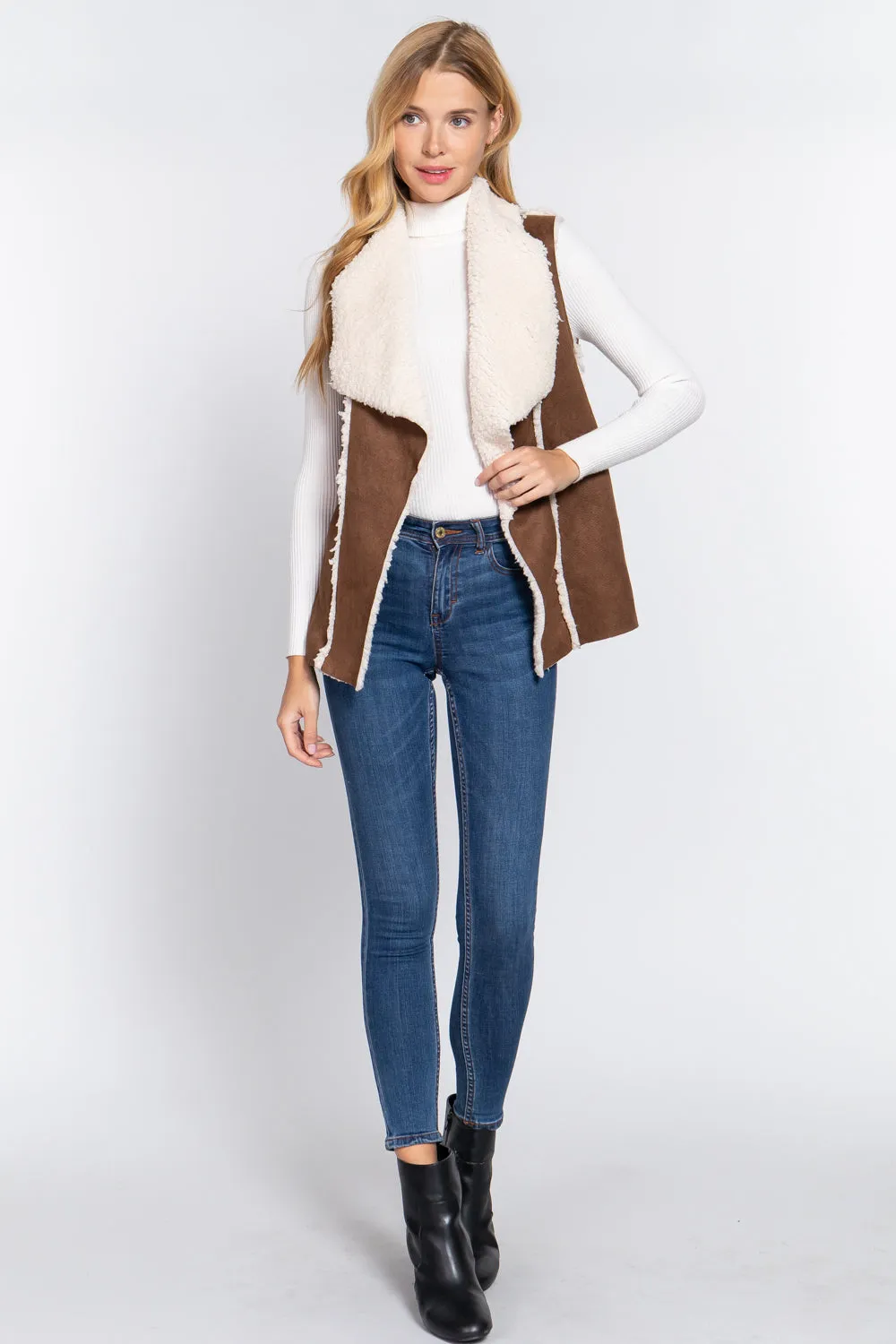 Shawl Faux Suede Fur Bonded Vest (More Colors)