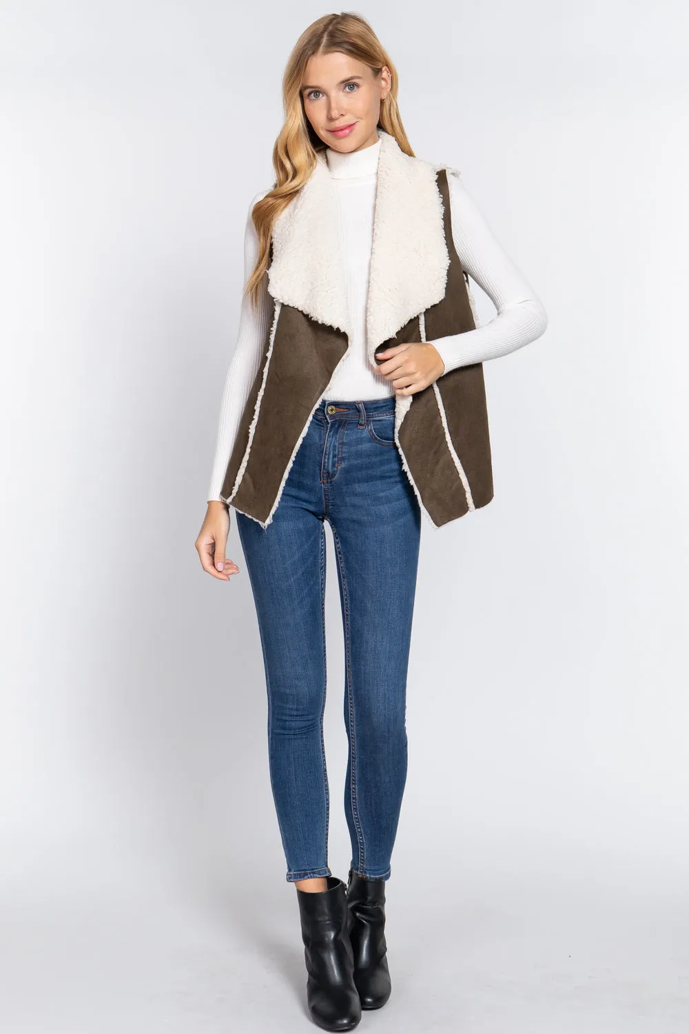 Shawl Faux Suede Fur Bonded Vest (More Colors)