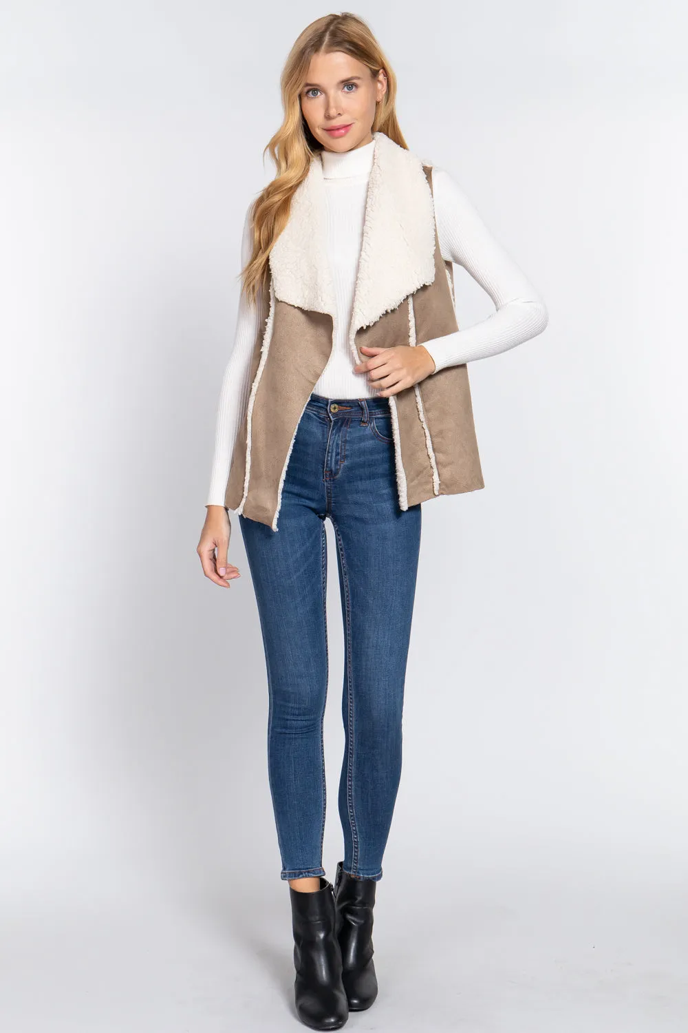 Shawl Faux Suede Fur Bonded Vest (More Colors)