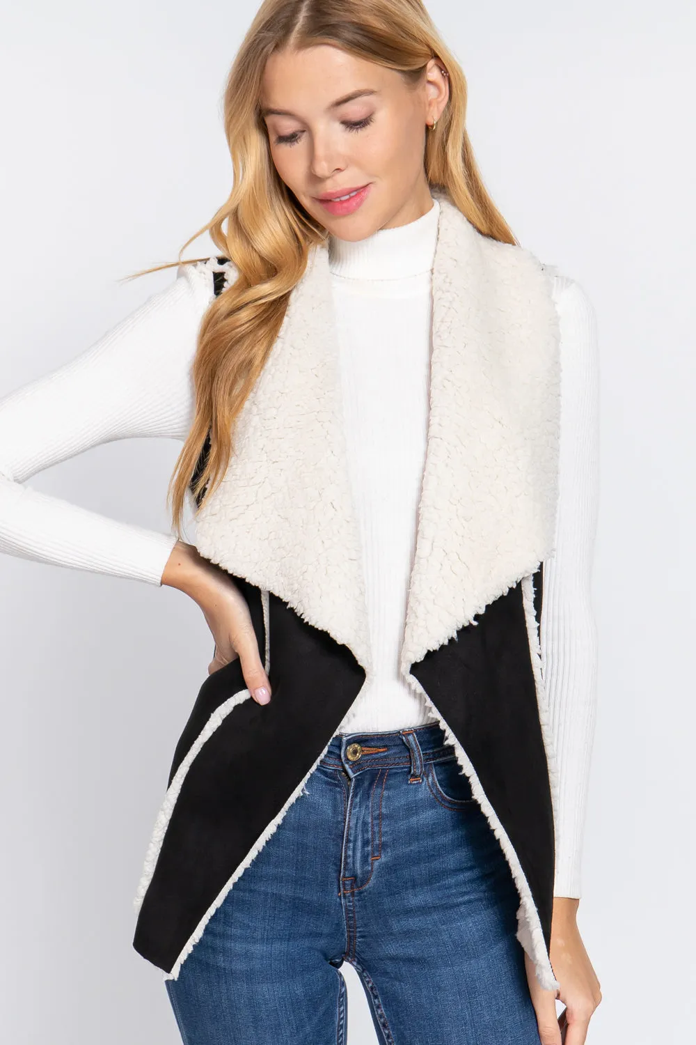 Shawl Faux Suede Fur Bonded Vest (More Colors)