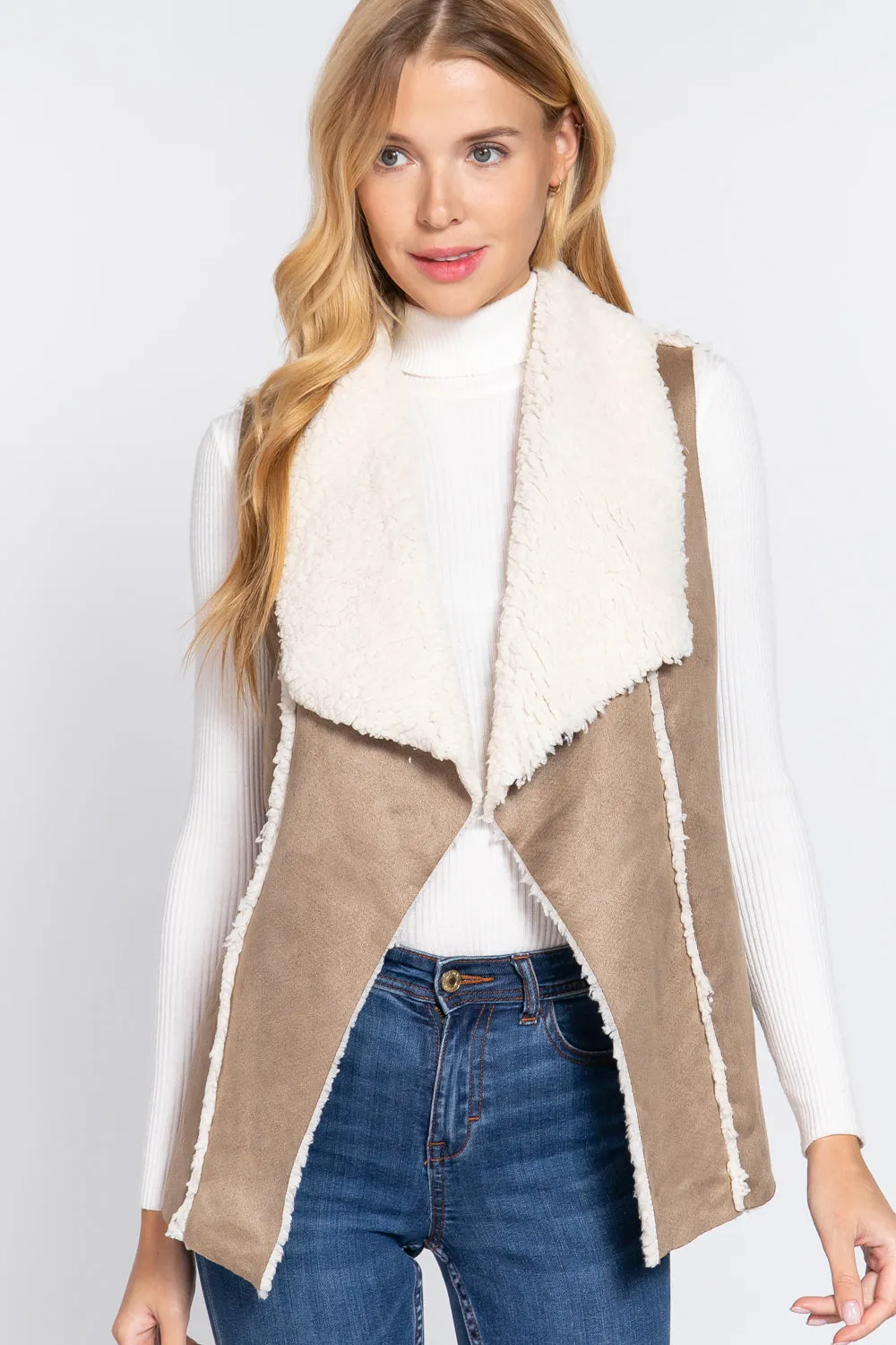 Shawl Faux Suede Fur Bonded Vest (More Colors)