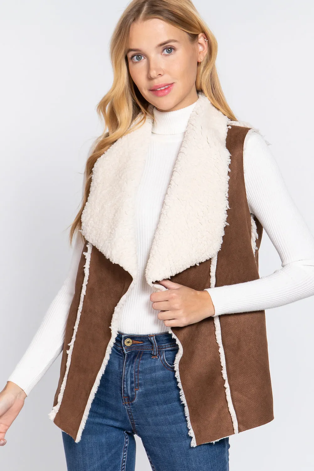 Shawl Faux Suede Fur Bonded Vest (More Colors)