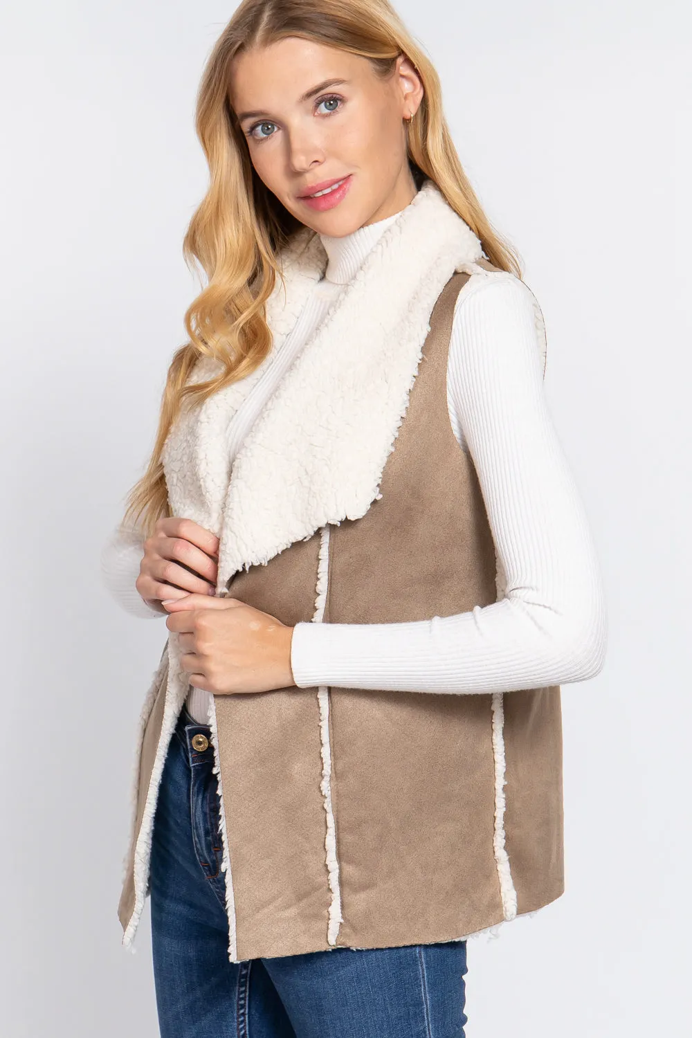 Shawl Faux Suede Fur Bonded Vest (More Colors)