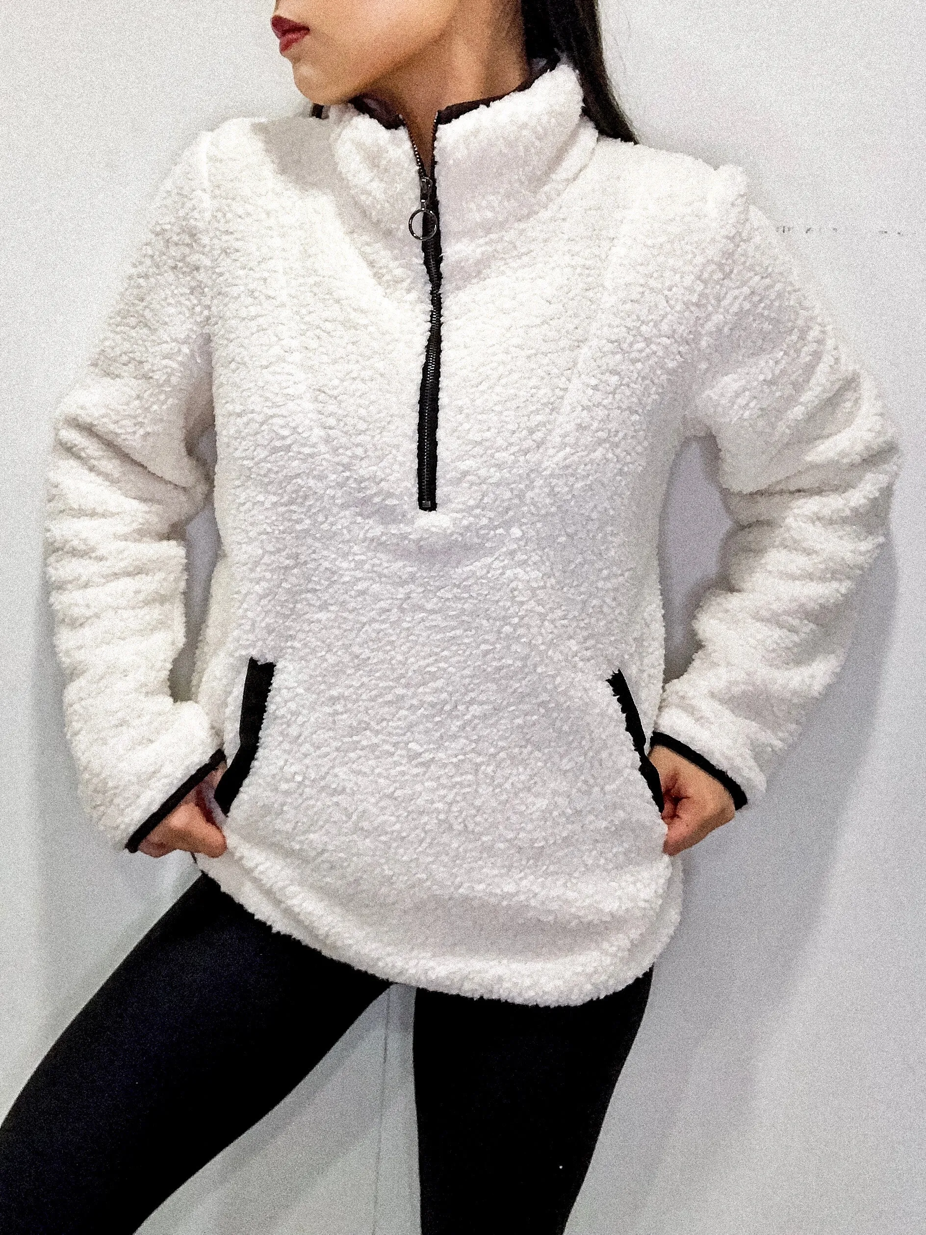 Sherpa Fleece Pullover in Sea Salt