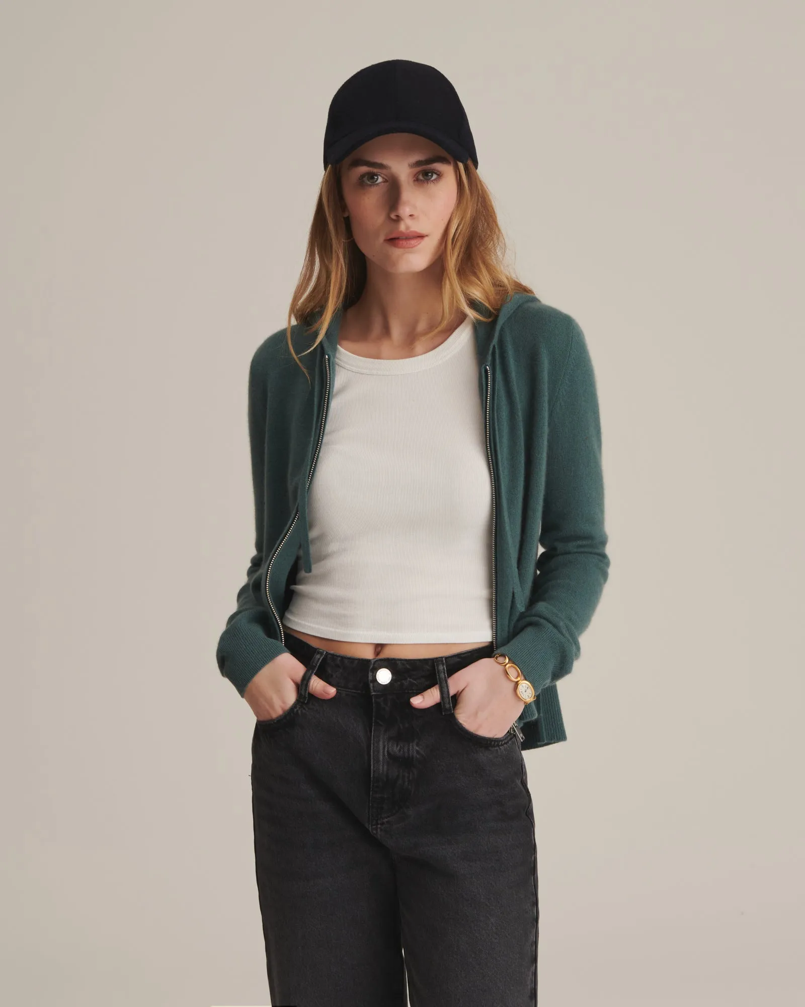 Signature Cashmere Cropped Zip Up Hoodie