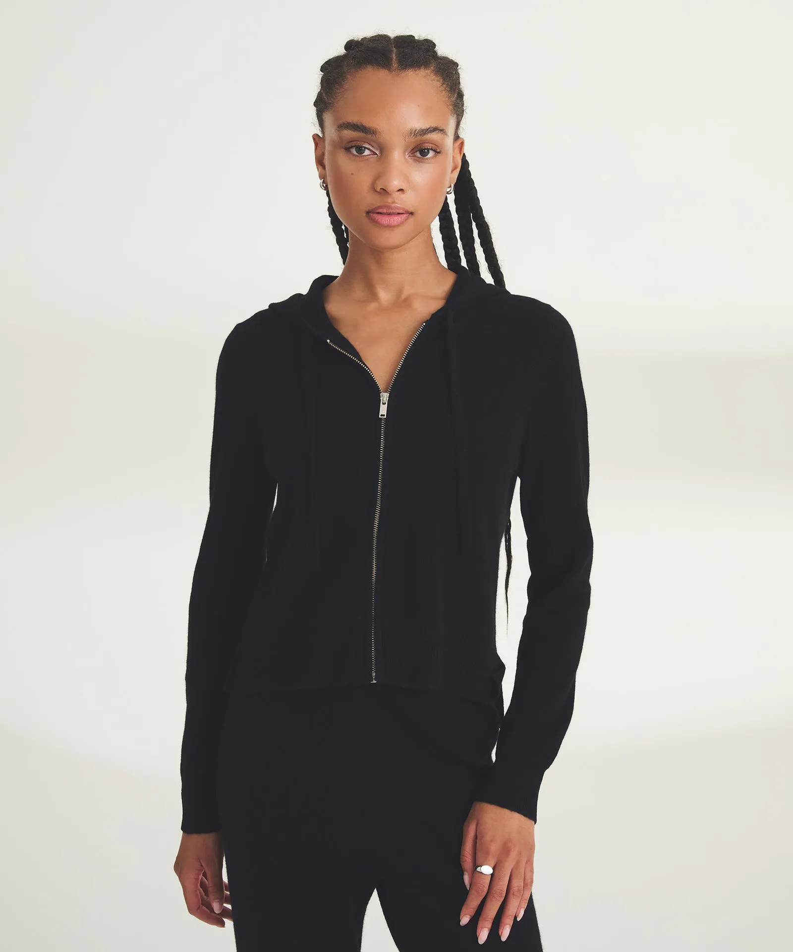 Signature Cashmere Cropped Zip Up Hoodie