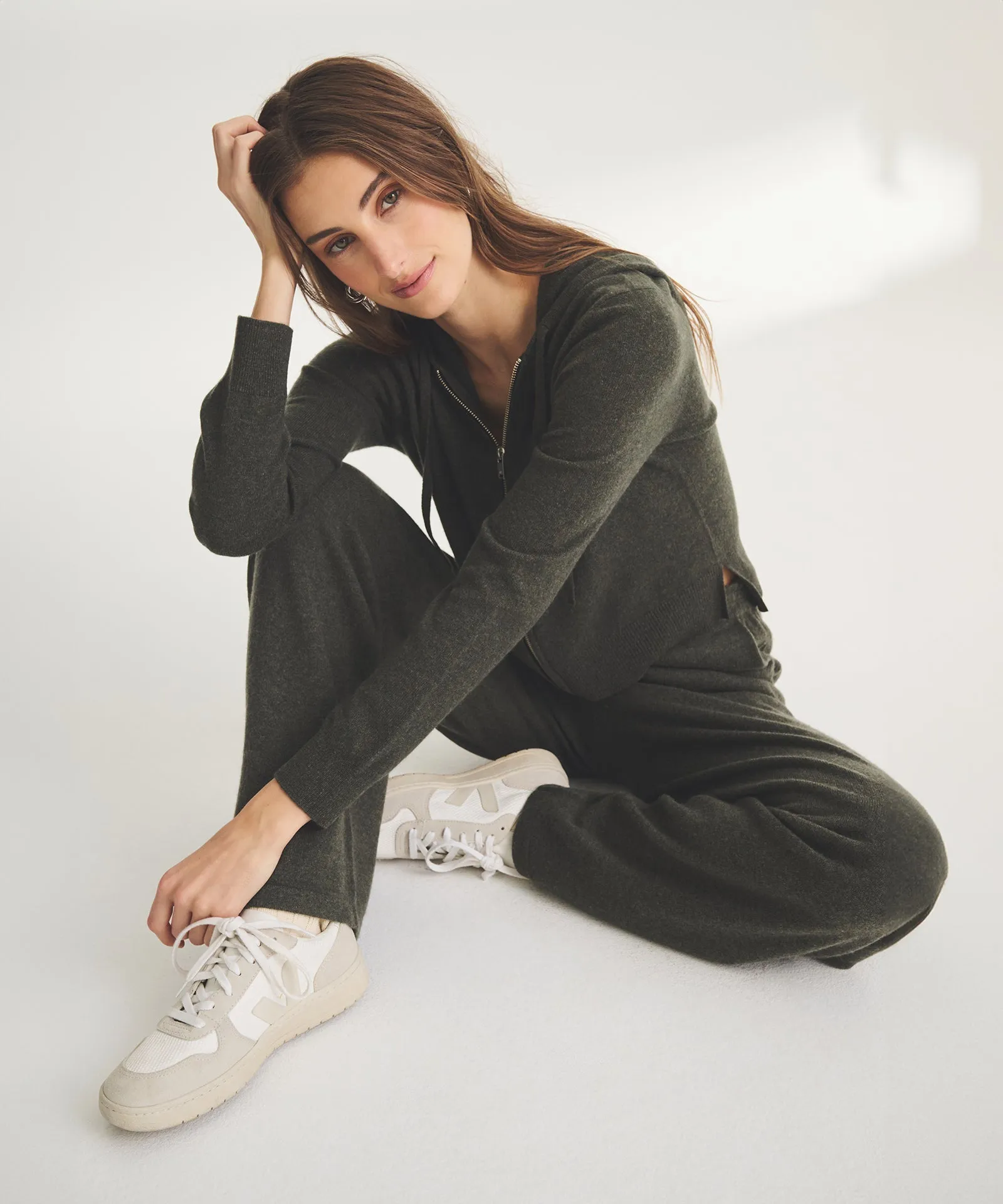 Signature Cashmere Cropped Zip Up Hoodie