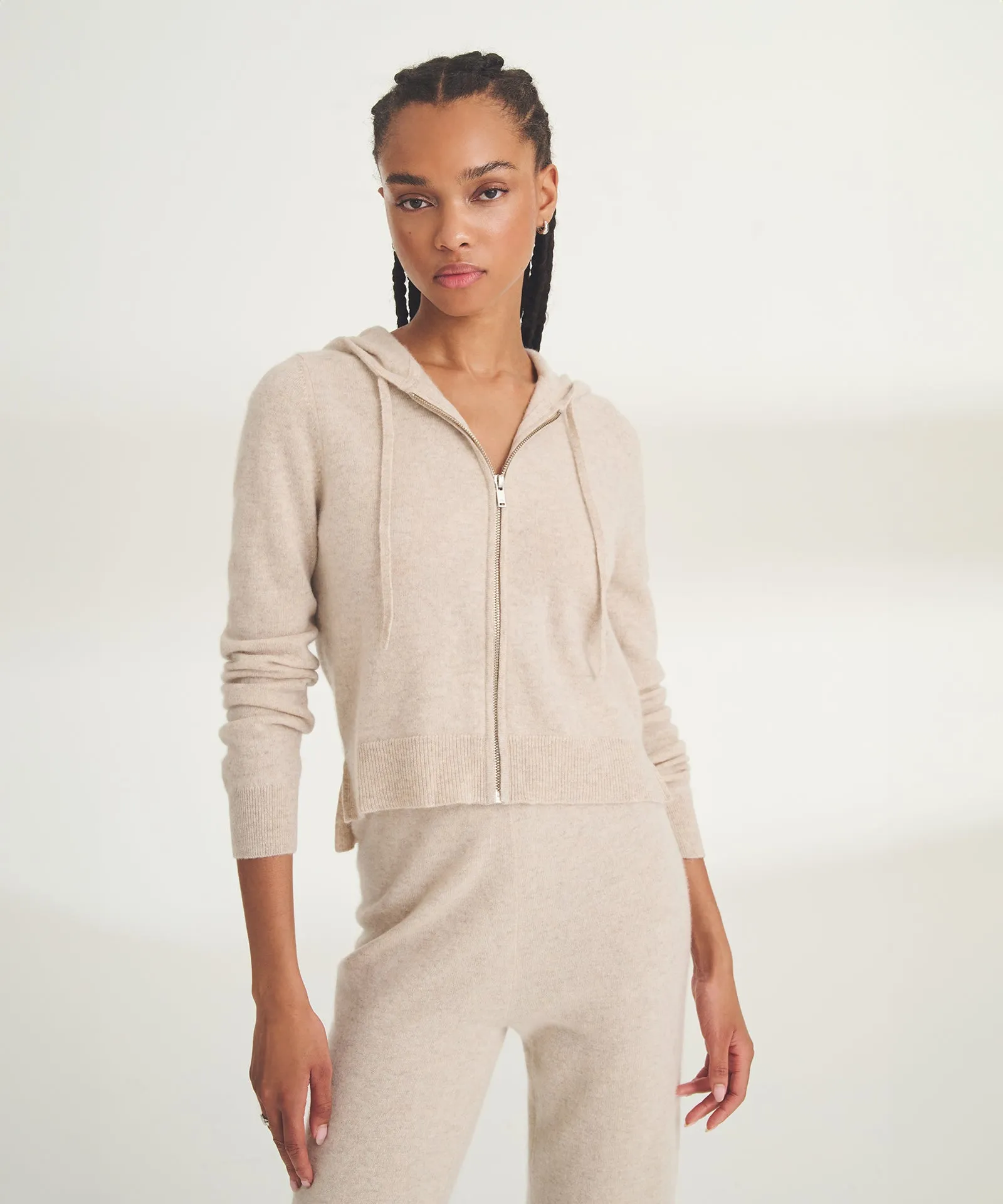 Signature Cashmere Cropped Zip Up Hoodie