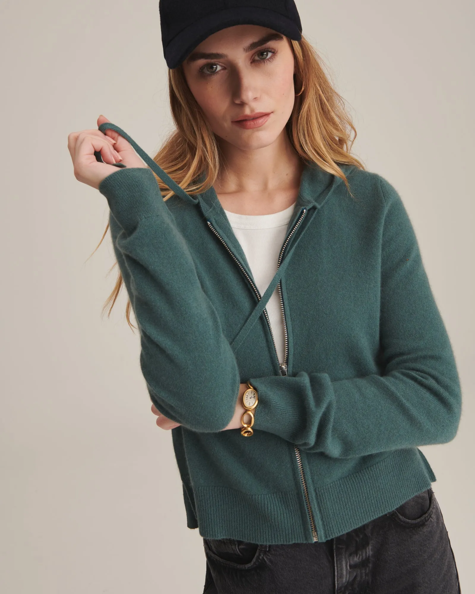 Signature Cashmere Cropped Zip Up Hoodie