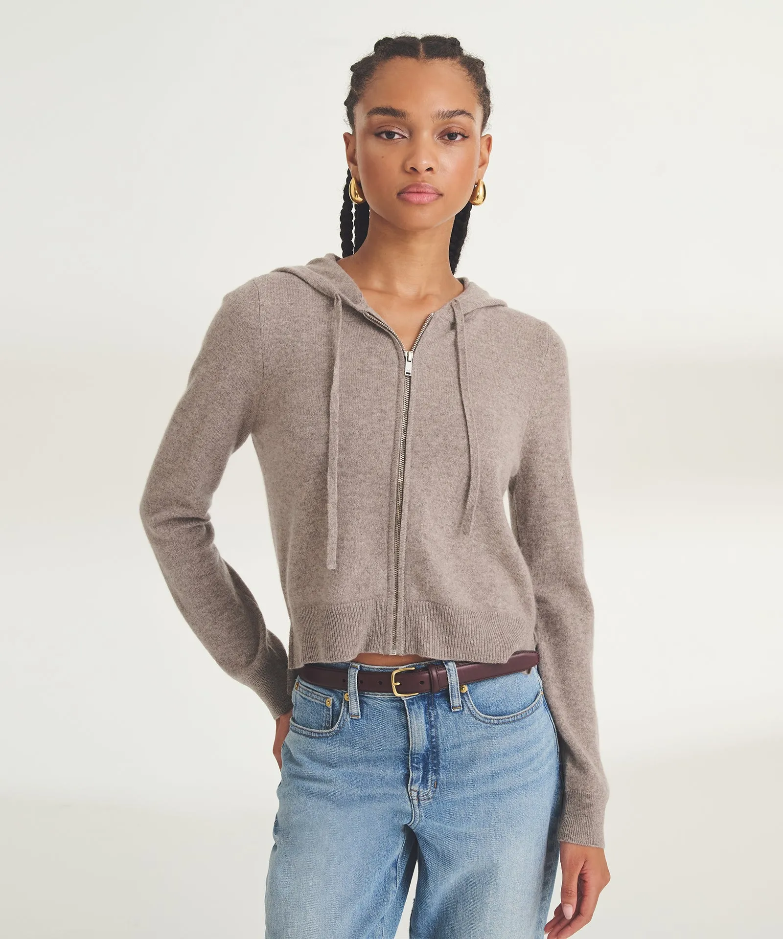 Signature Cashmere Cropped Zip Up Hoodie