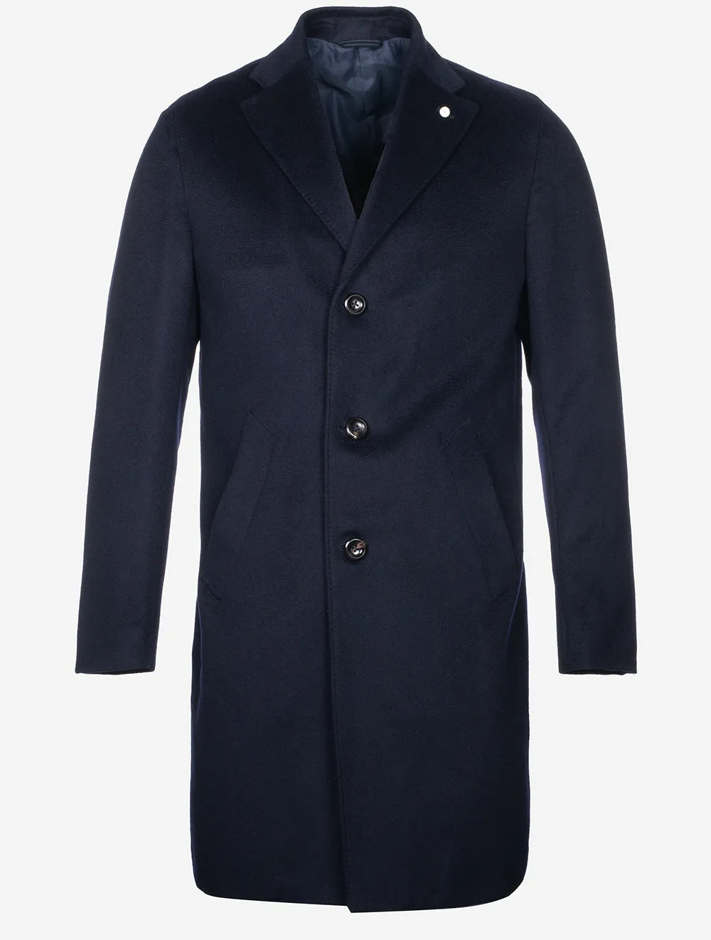 Single Breast Wool And Cashmere Blend Overcoat Navy