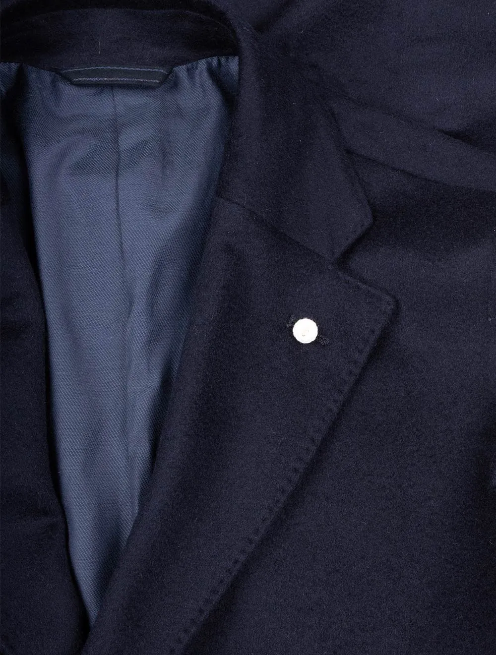 Single Breast Wool And Cashmere Blend Overcoat Navy