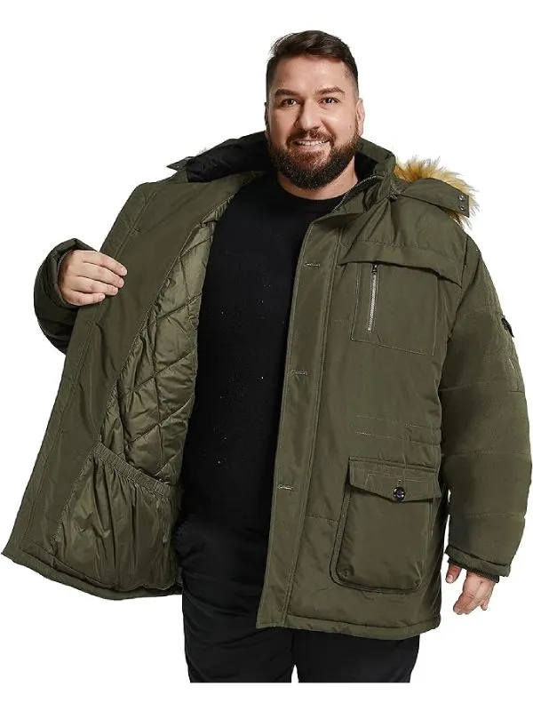 Soularge Men's Big and Tall Winter Warm Insulated Utility Jacket Coat with Hood