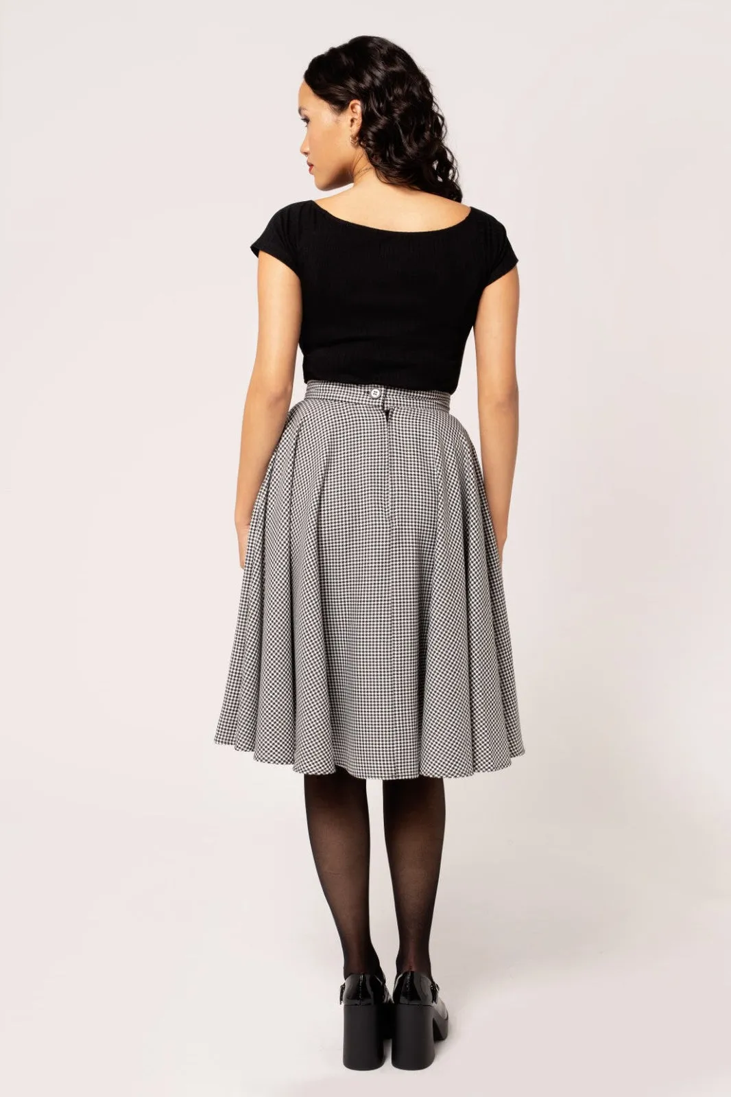 Teddy Houndstooth Print Swing Skirt by Hell Bunny