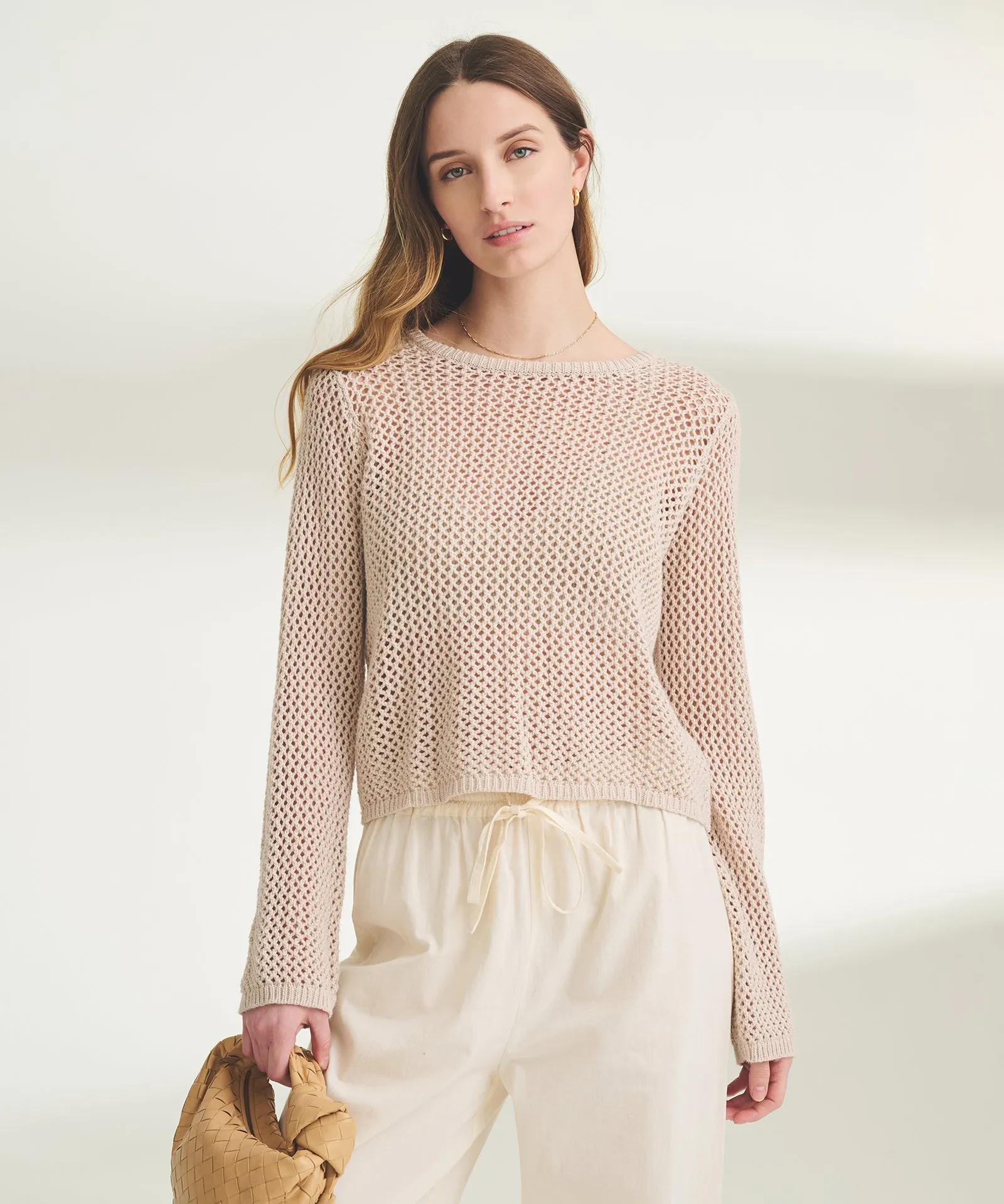 Textured Crochet Crewneck Sweater